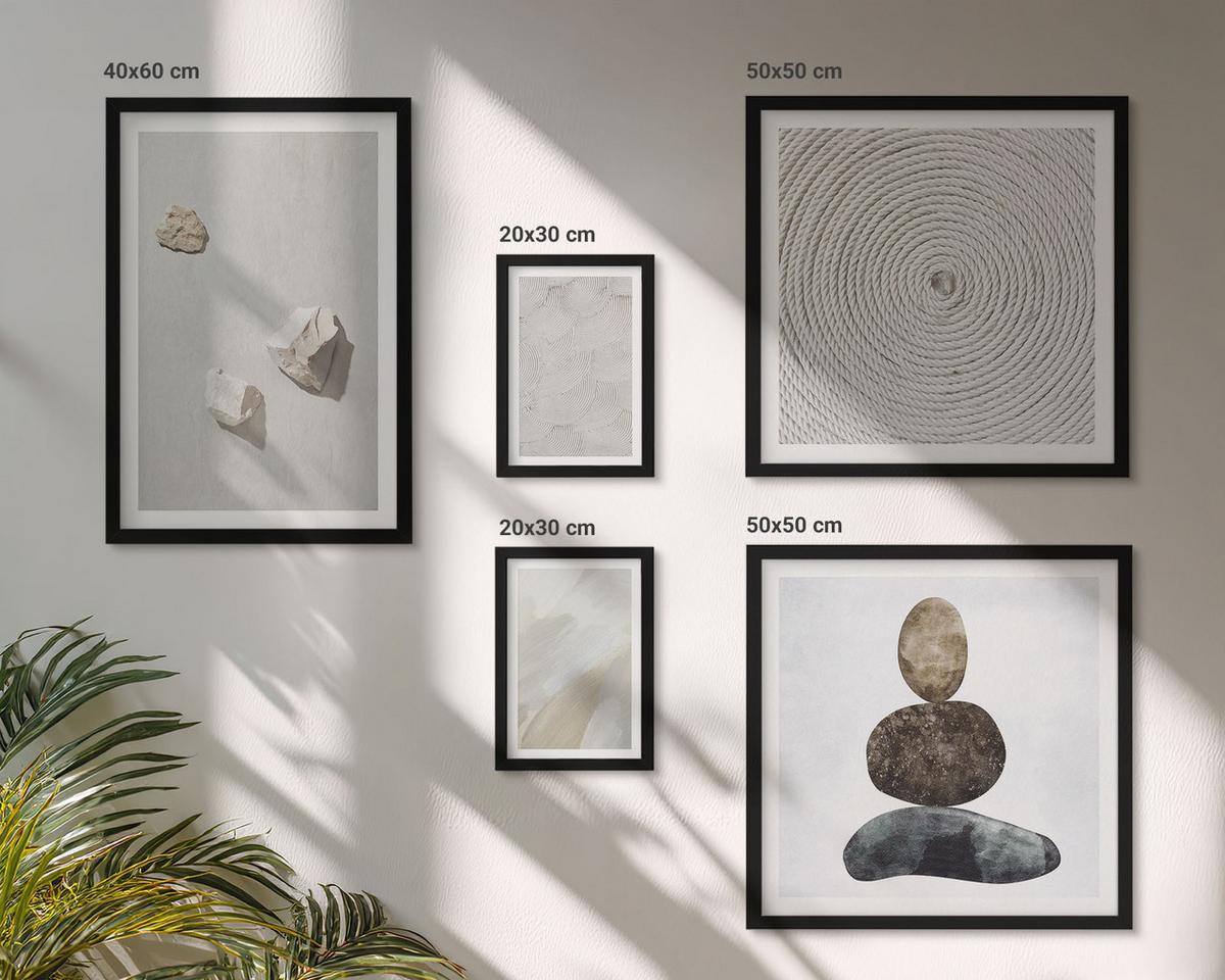 BILDER SET 5er Set - 50x50 cm & 20x30 cm & 40x60 cm Schwarzer Rahmen - Sandsteine moderne Farbe - Schwarz, Kunststoff (40/60cm) - TULUP