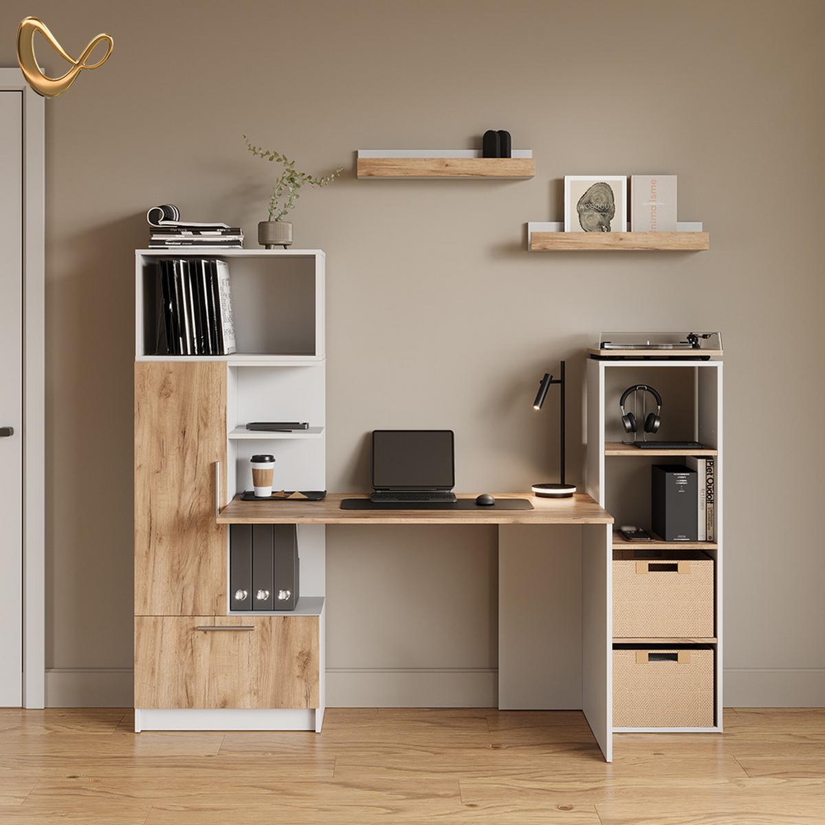 BÜCHERREGAL Lorena Weiß/Goldkraft Eiche mit 4 Fächern - Honigeiche/Weiß, Holzwerkstoff (40/120/30cm) - Livinity®