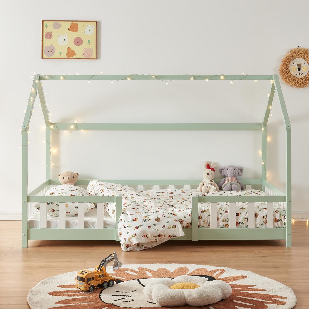 HAUSBETT Sisimiut - Weiß/Mintgrün, Holz (120/200cm) - [en.casa]