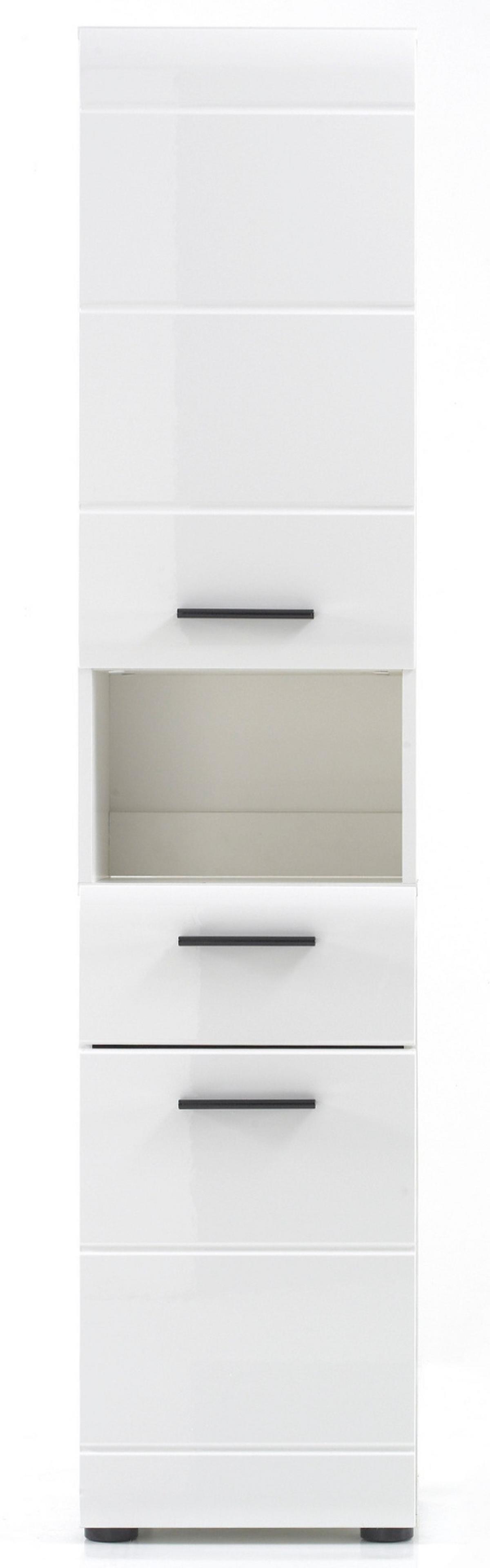 HOCHSCHRANK weiß Hochglanz 30 cm, Badschrank modernes Design - Weiß Hochglanz/Schwarz, Holzwerkstoff/Kunststoff (30/182/31cm) - Top.Furn