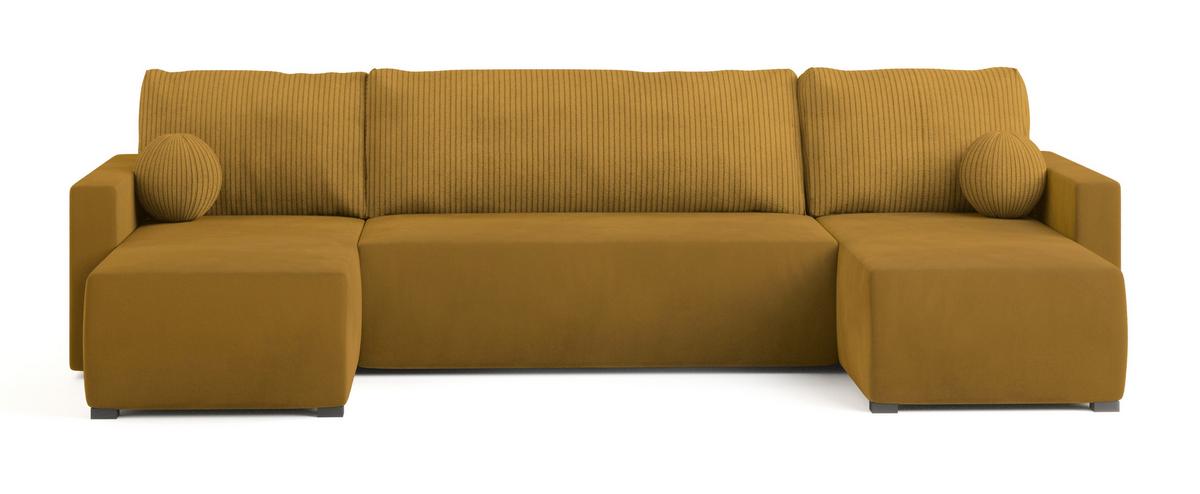 WOHNLANDSCHAFT TESSUN Gelb Plüsch-Stoff mit Schlaffunktion - Gelb, Holz (286/85/143cm) - MASSENO