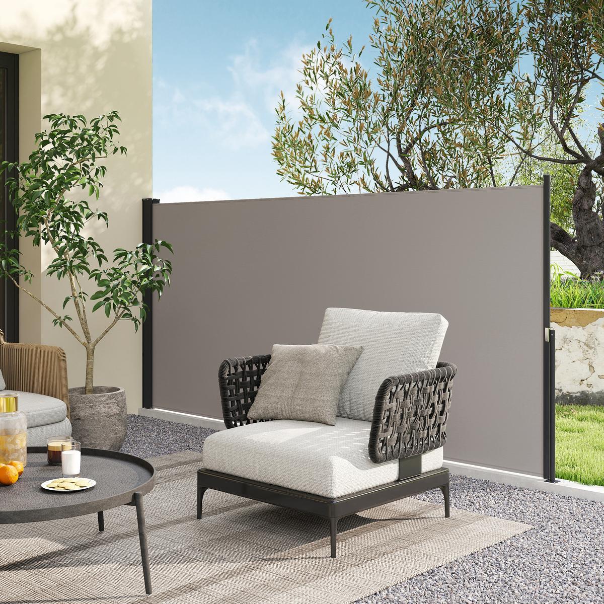 SEITENMARKISE, Hellgrau, 300L x 100H cm/300L x 140H cm, Polyesterstoff, Metall - Hellgrau, Kunststoff (3.5/140cm) - Outsunny