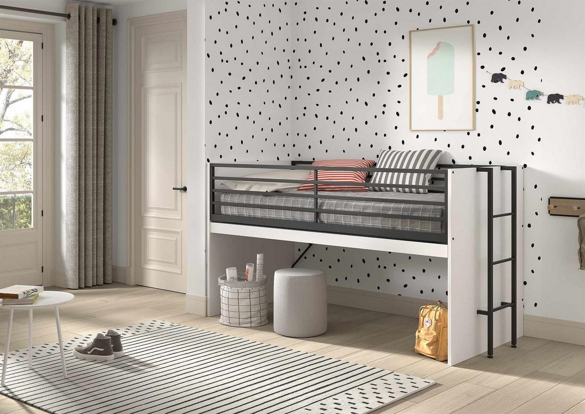 HALBHOCHBETT 90x200 Keelia Weiß mit Schreibtisch Stauraum - Weiß, Kunststoff (90/200cm) - 58aufmkessel