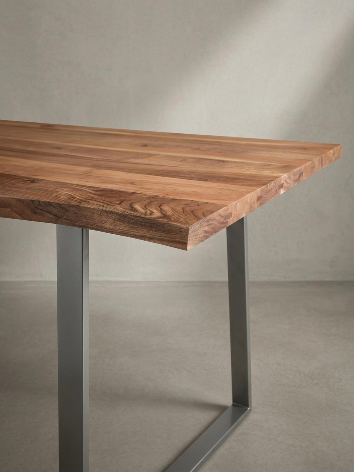 ESSTISCH Massivholz Baumkante Metallgestell Handgefertigt TARN, Goldbraun-Chrom 160x80x76 cm - Chromfarben/Braun, Holz/Metall (80/160/76cm) - KADIMA DESIGN