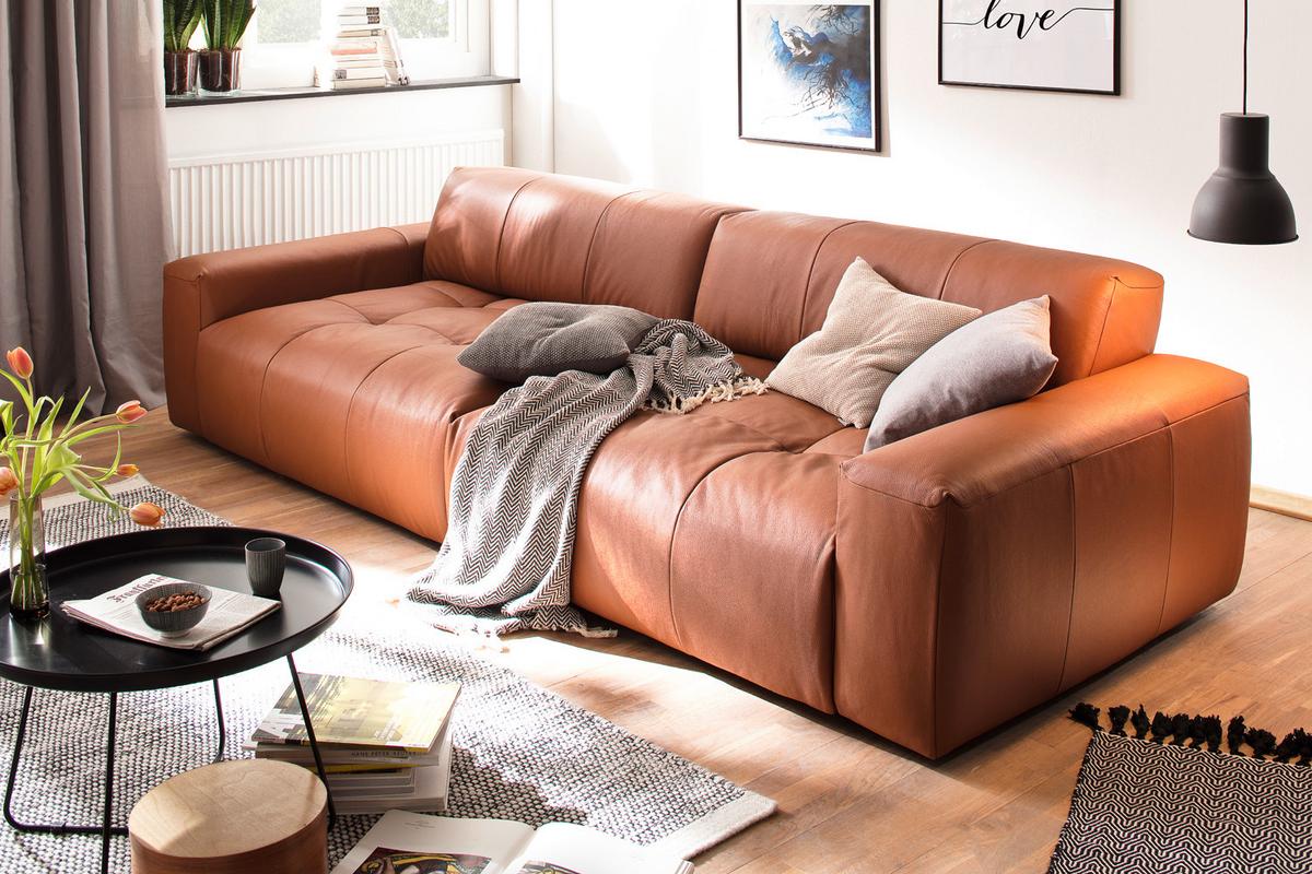 LEDERSOFA MIT SITZTIEFENVERSTELLUNG PALACE Braun Leder Relaxfunktion - Braun, Leder (298/74/120cm) - KAWOLA