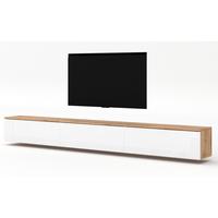 LOWBOARD Loriano 3x100 Eiche Wotan, Weiß Hochglanz 300/34/32 cm – TV Board - Braun/Weiß, Holzwerkstoff/Kunststoff (300/34/32cm) - AX Living