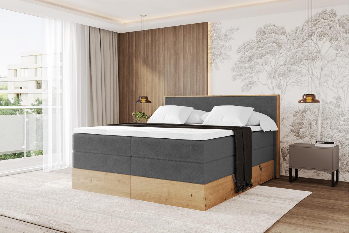 BOXSPRINGBETT LOLLI9 -KING 120x200 - H3/H4 Dunkelgrau - Graphitfarben, Holzwerkstoff (120/200cm) - ALTDECOR