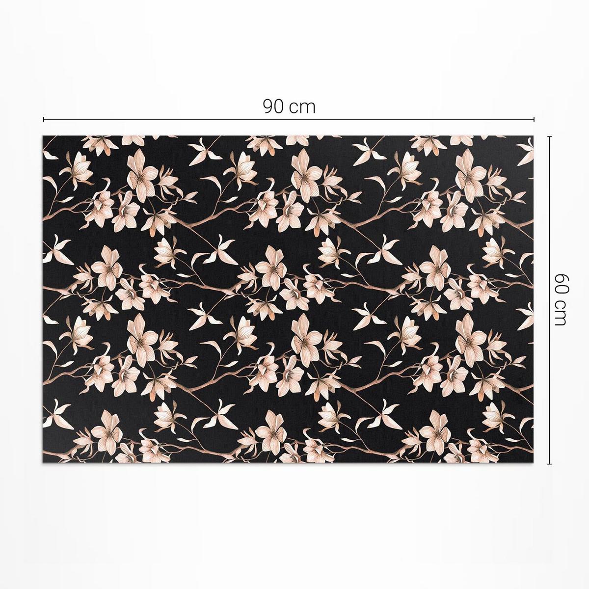 TEPPICH 60x90 cm Helle Blumen auf Zweigen Vintage Muster - Schwarz, Kunststoff (60/90cm) - Wallfluent