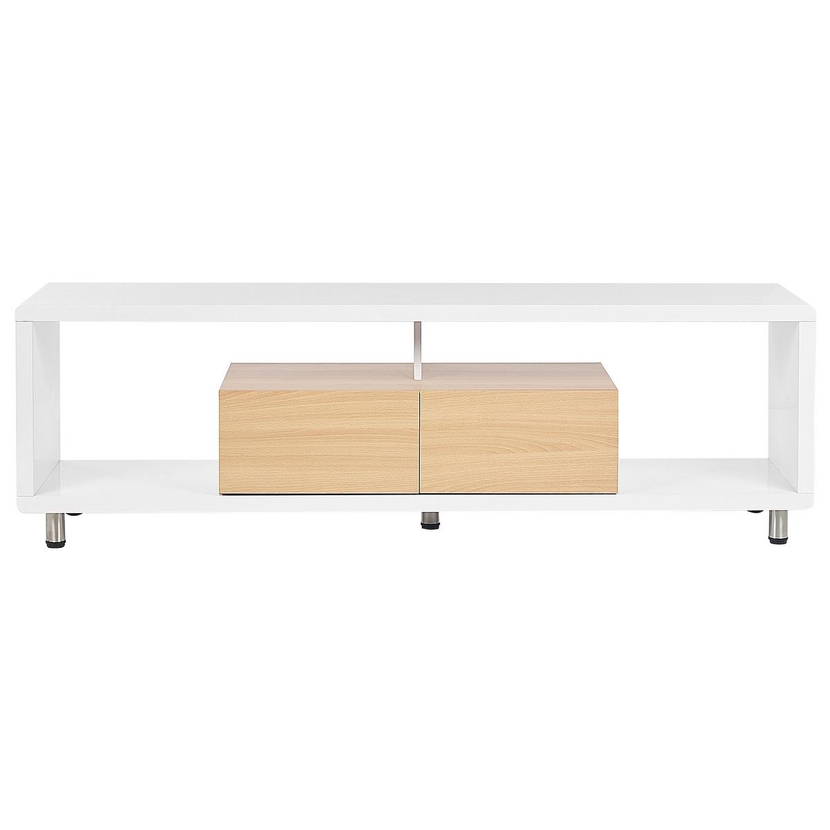 TV-MÖBEL Weiß, Hellbraun KNOX 39/159/50 cm - Weiß, Holzwerkstoff (159/50/39cm) - Beliani