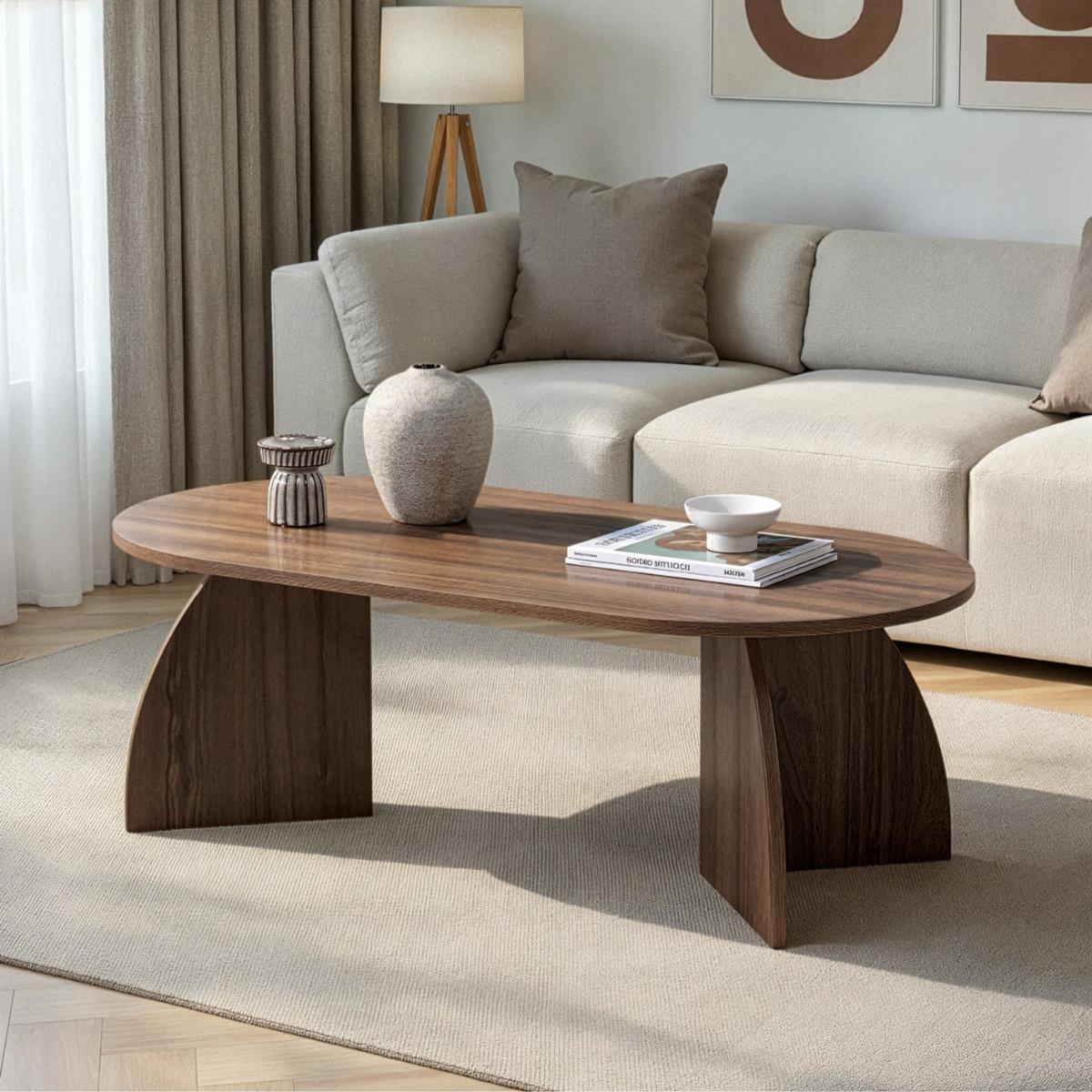 COUCHTISCH mit ovaler Tischplatte und geschwungenen Beinen 120/60/40 cm - Naturfarben, Holzwerkstoff (6.8/60/40cm) - Calicosy