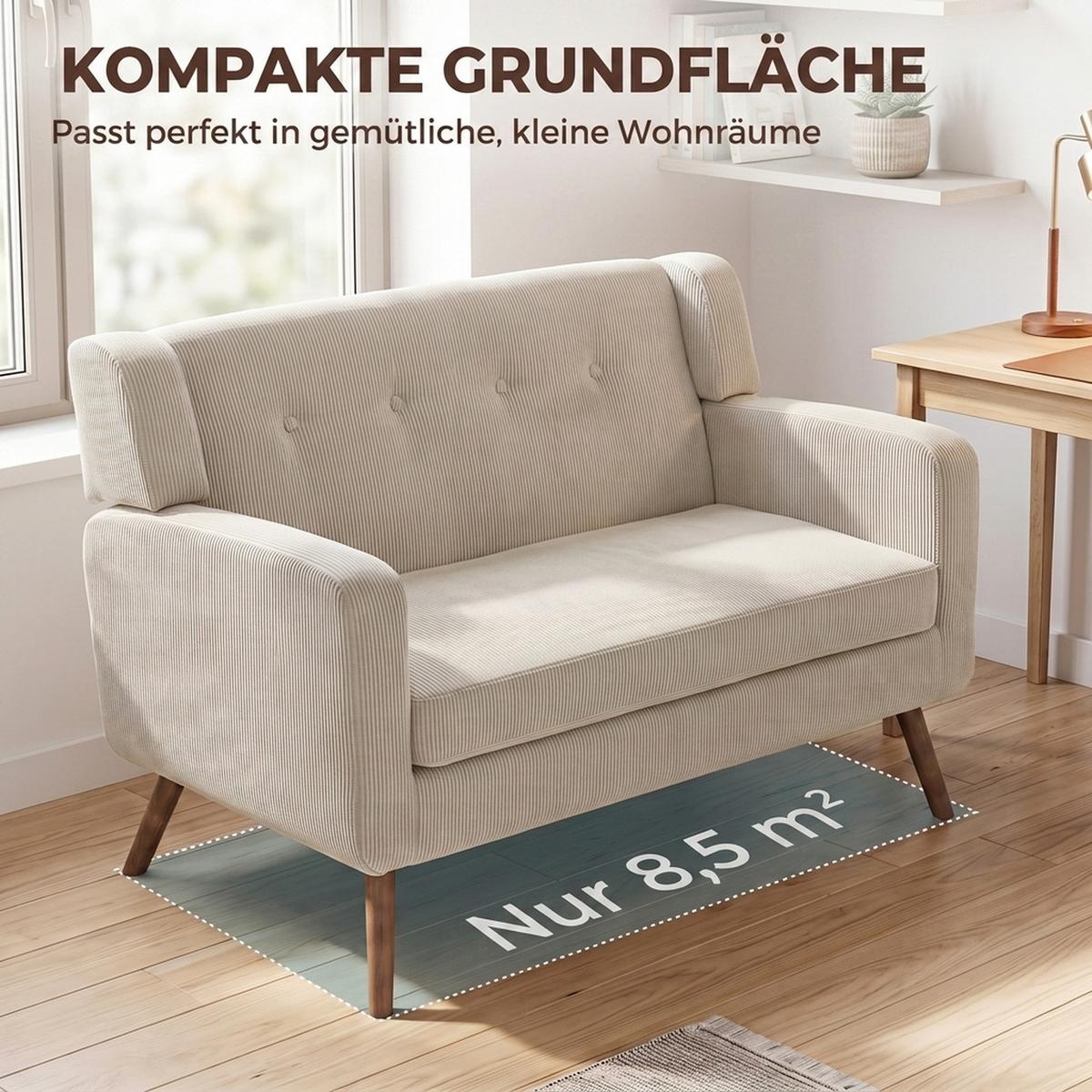 2-SITZER-SOFA Polyester Beige - Beige/Walnussfarben, Holz/Holzwerkstoff (72/80/118cm) - HOMCOM