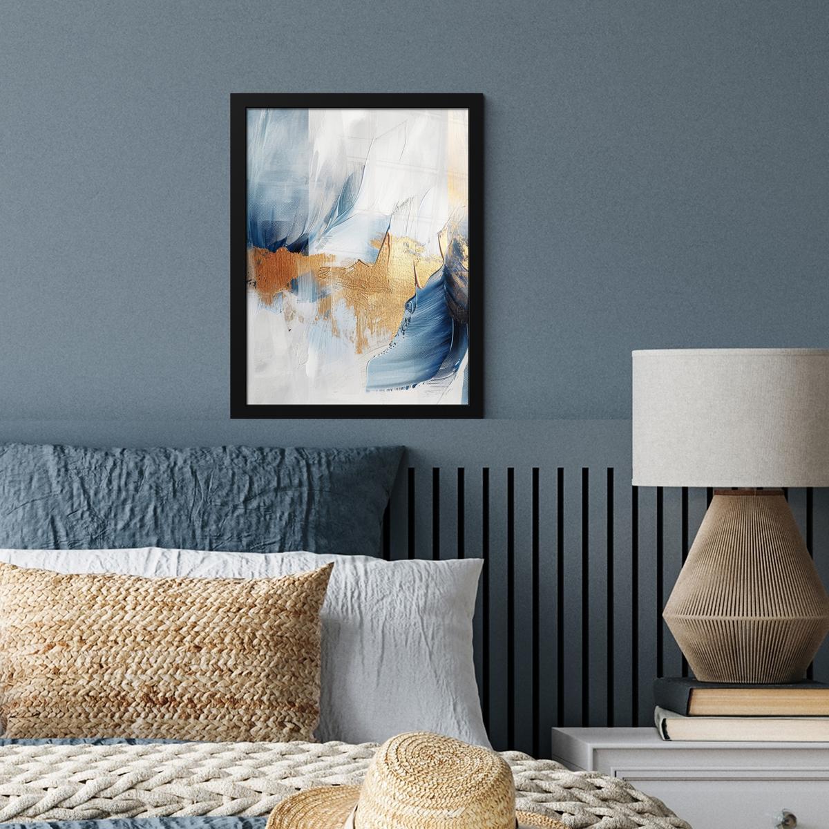 POSTER MIT RAHMEN Gold - Blau - Aquarell - Kunst - Modern Bilderrahmen 30x40 cm - Hellblau, Papier (30/40cm) - MuchoWow