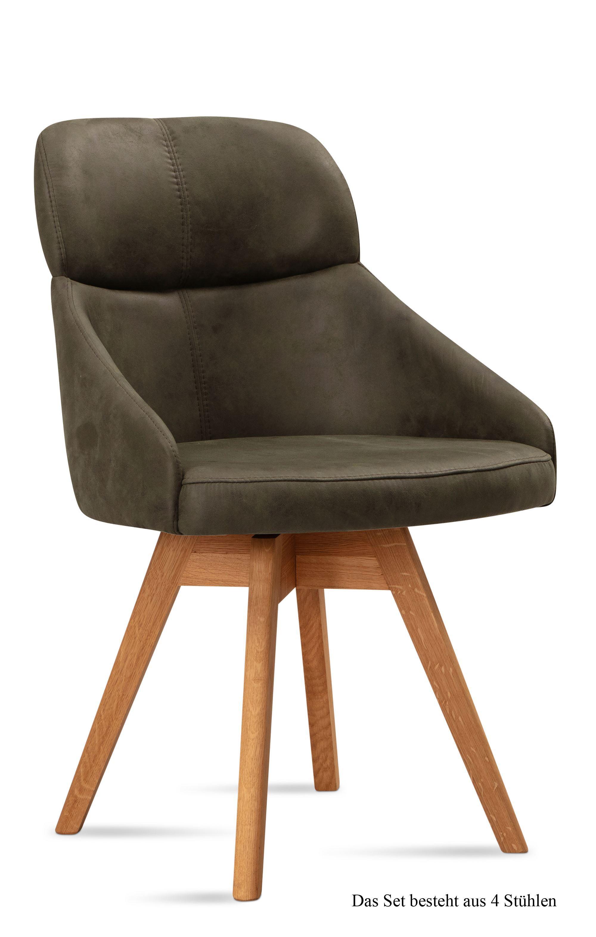 ESSZIMMERSTUHL drehbar (4er-Set) Drala 52x82x63 Eiche geölt/Khaki - Dunkelgrün/Eichefarben, Kunststoff (63/82/52cm) - 58aufmkessel