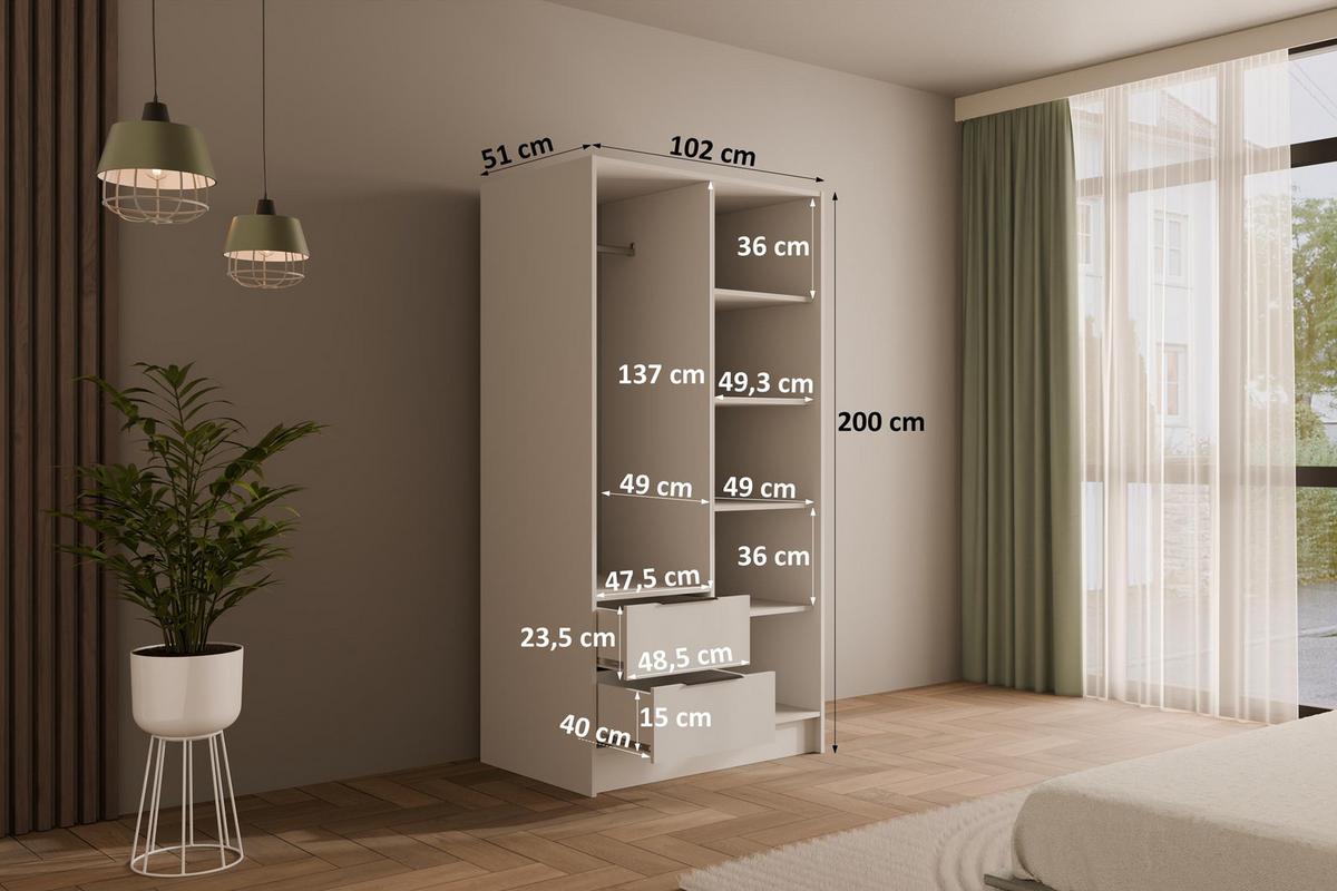 KLEIDERSCHRANK NELIA - 120 cm - Weiß/Eiche Artisan, Holzwerkstoff (102/200/51cm) - ALTDECOR