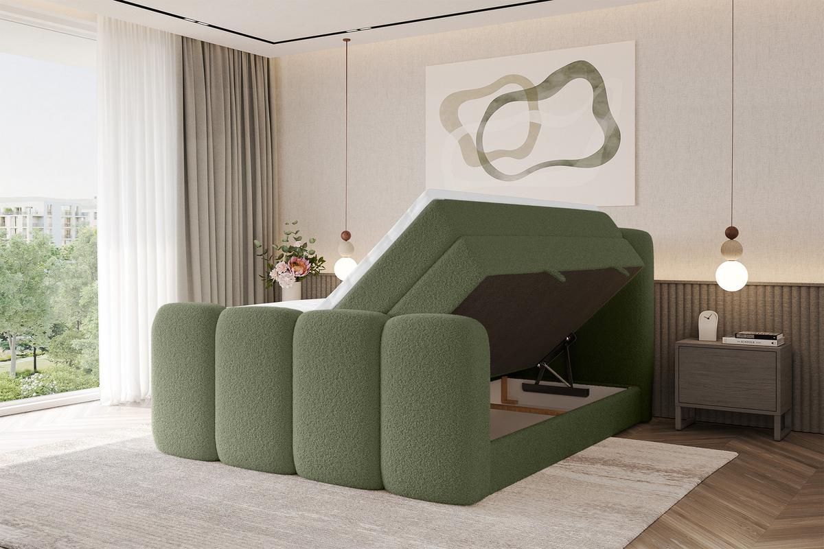 BOXSPRINGBETT mit Matratze H3/H4 - NINA-Z KING - 140x200 cm Grün - Dunkelgrün, Holzwerkstoff (140/200cm) - ALTDECOR