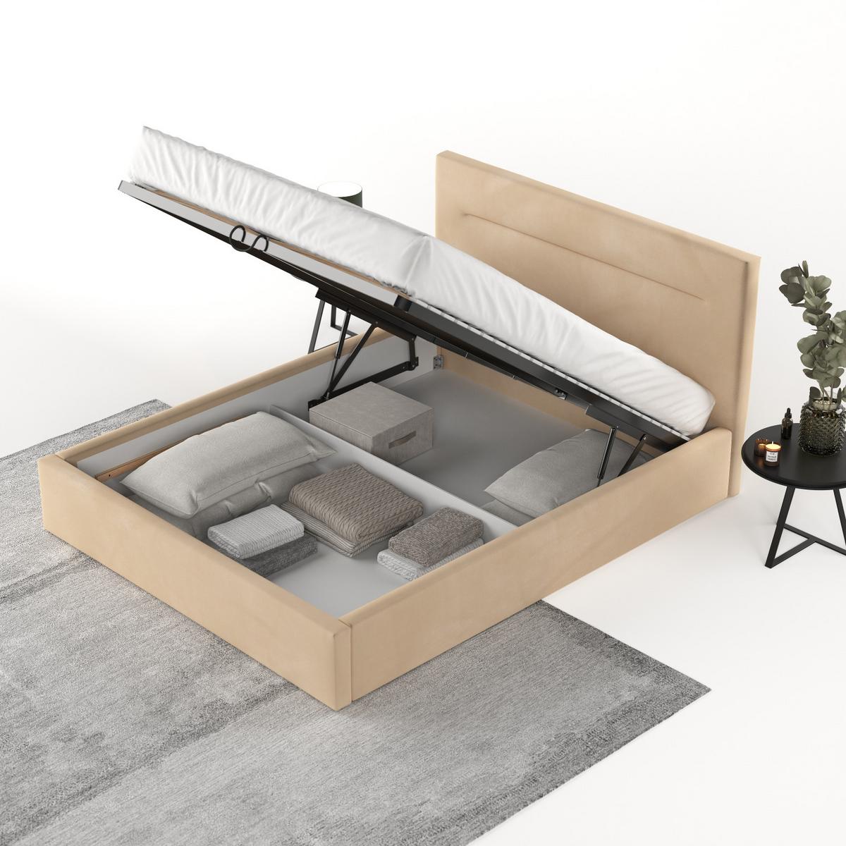 POLSTERBETT Liline 140/200 cm Beige im Kronos Stoff - Beige/Schwarz, Holz/Holzwerkstoff (140/200cm) - AltaBeds