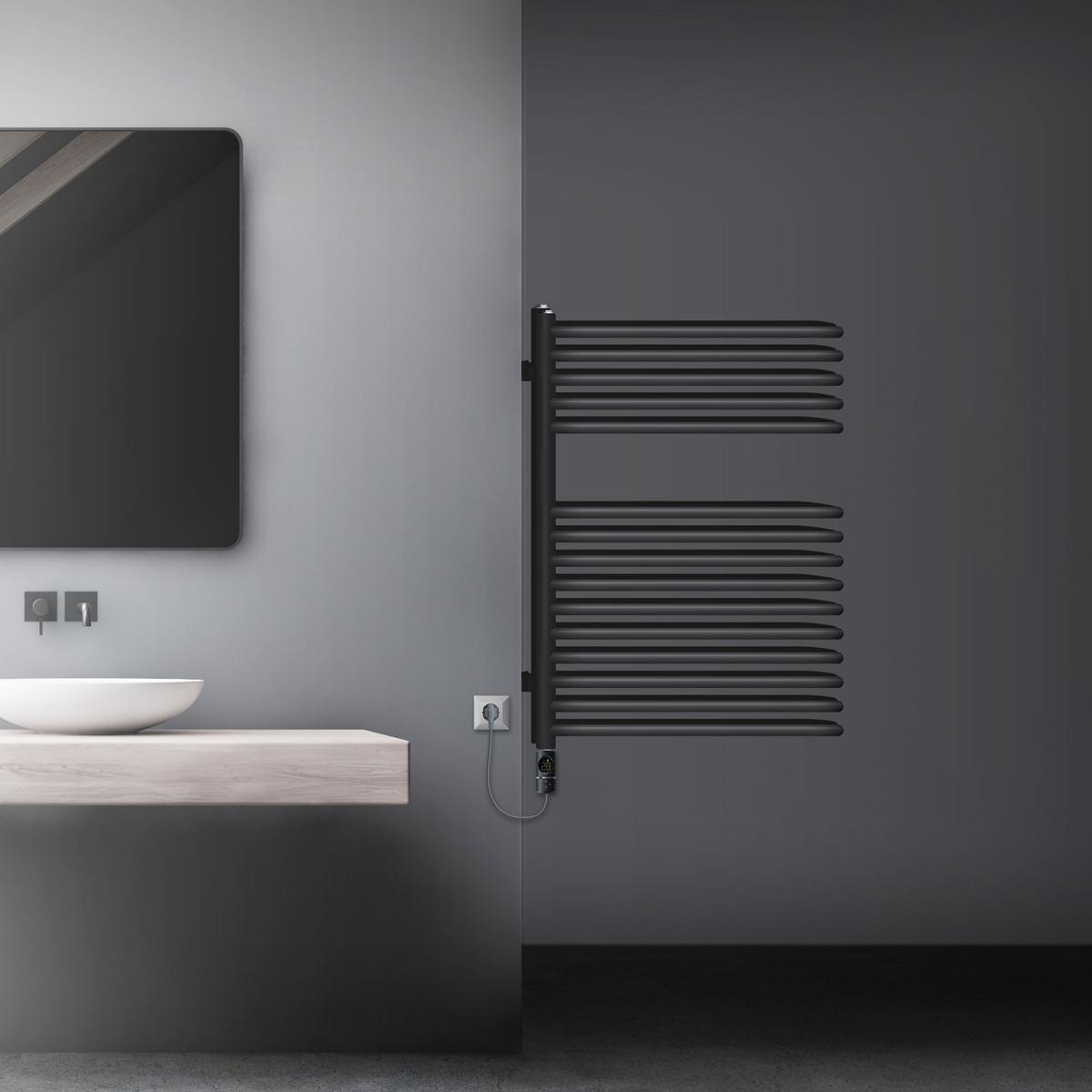 BADHEIZKÖRPER elektrisch 500x800 mm Anthrazit mit Heizstab 600W Digital - Anthrazit, Metall (50/80/16.3cm) - LuxeBath