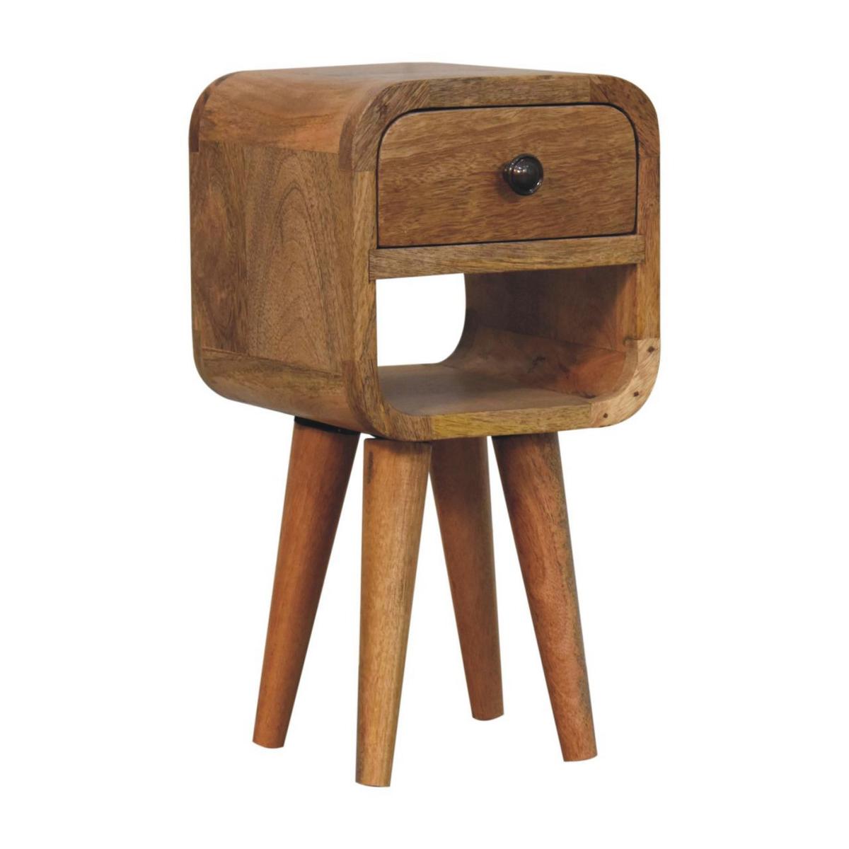 NACHTKASTEN Extra Mini Eichenoptik Geschwungen Unten, 1 Schublade und Offenes Regal, Beige - Hellbraun/Messingfarben, Holz/Metall (20/40/20cm) - Artisan Furniture