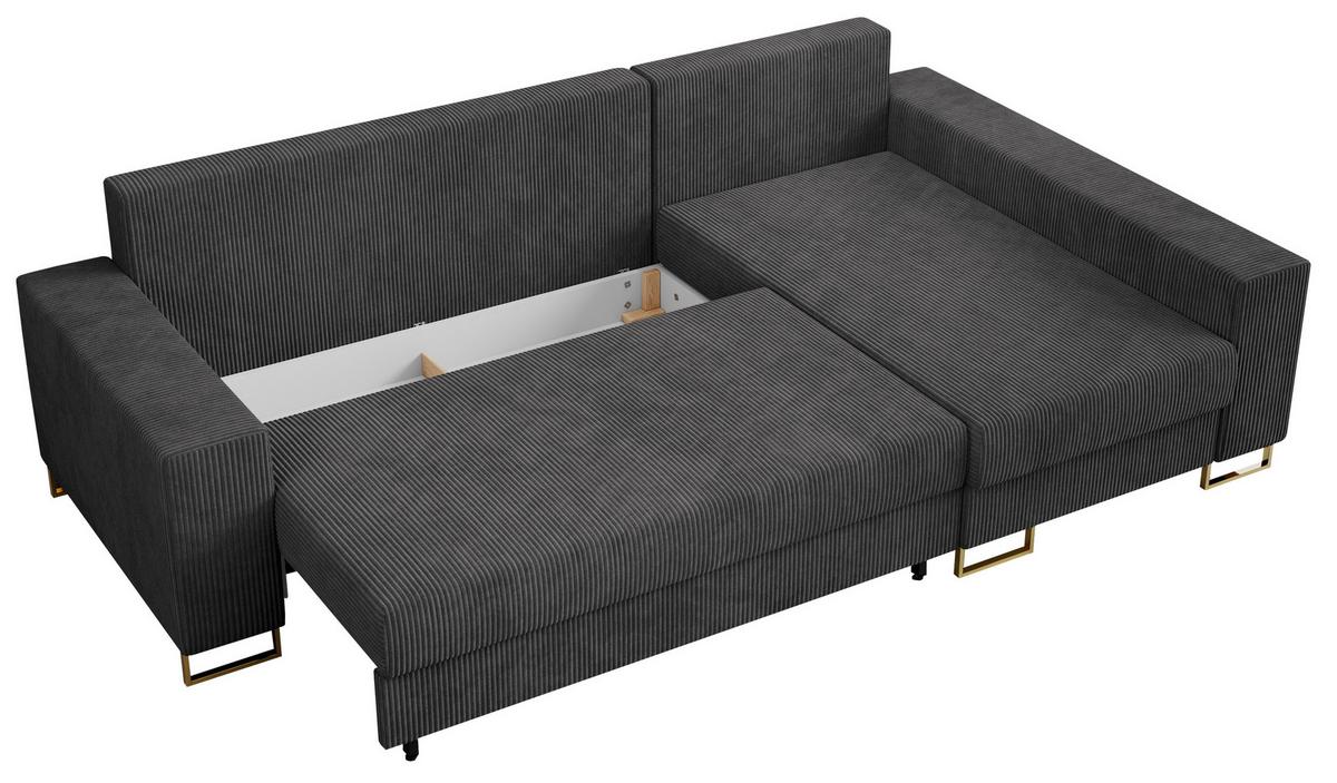 ECKSOFA Dorian Cord Dunkelgrau - Dunkelgrau/Goldfarben, Textil/Metall (242/138cm) - MKS
