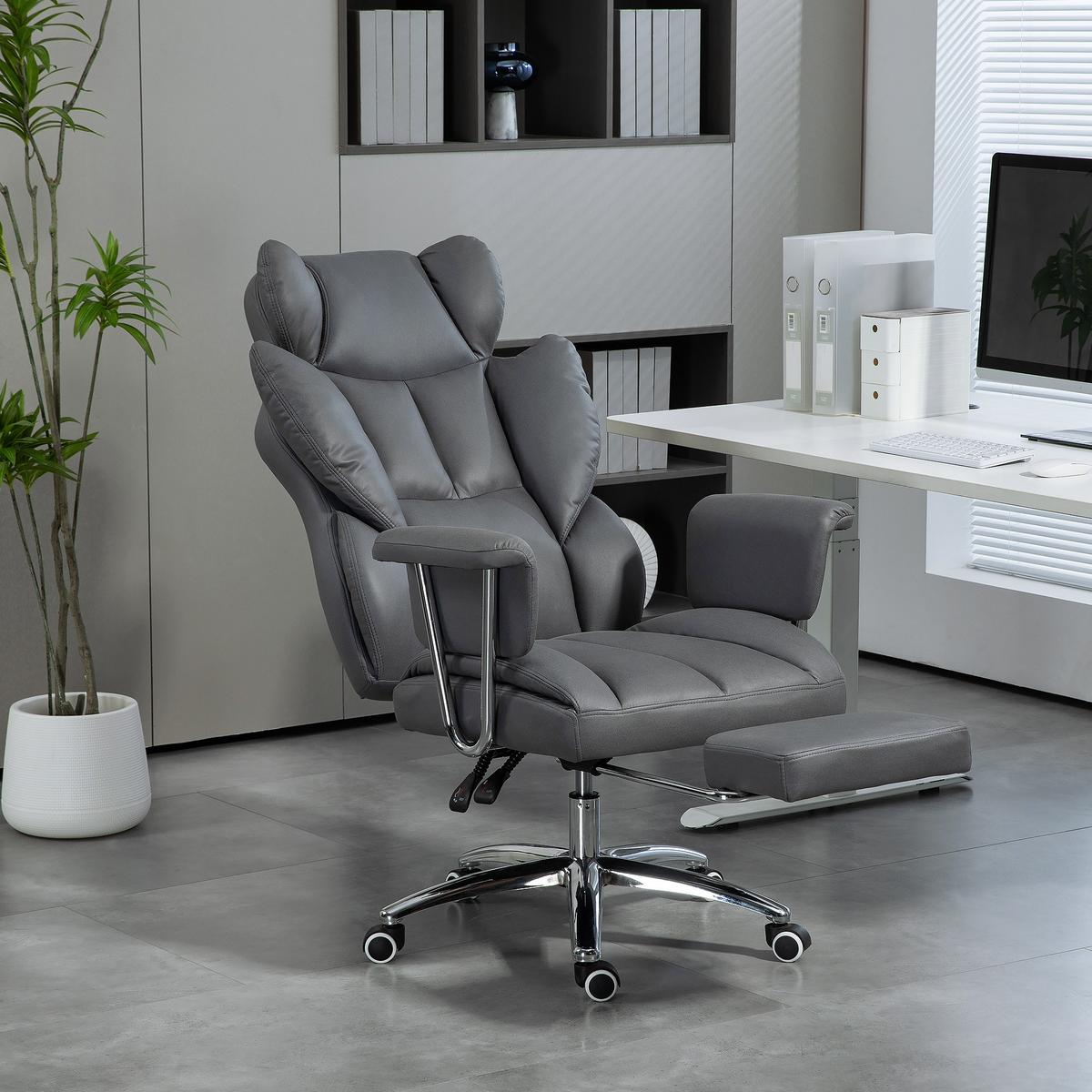BÜROSTUHL mit Liegefunktion, ergonomisch Schreibtischstuhl, Drehstuhl Dunkelgrau - Chromfarben/Dunkelgrau, Textil/Metall (65/128/74cm) - HOMCOM