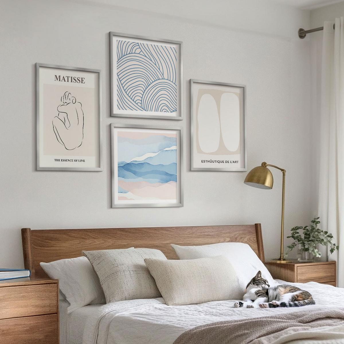 BILDER SET 4er Set - 50x50 cm & 40x60 cm Silberner Rahmen - Matisses abstrakte Formen - Silberfarben, Kunststoff (50/50cm) - TULUP