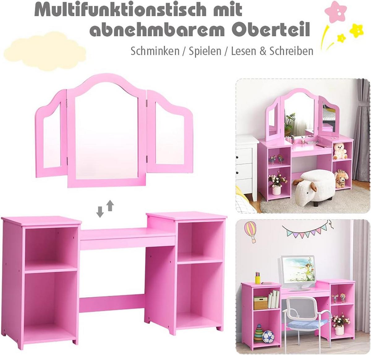 SCHMINKTISCH Set für Kinder Pink - Pink, Holz (107/117/40cm) - COSTWAY
