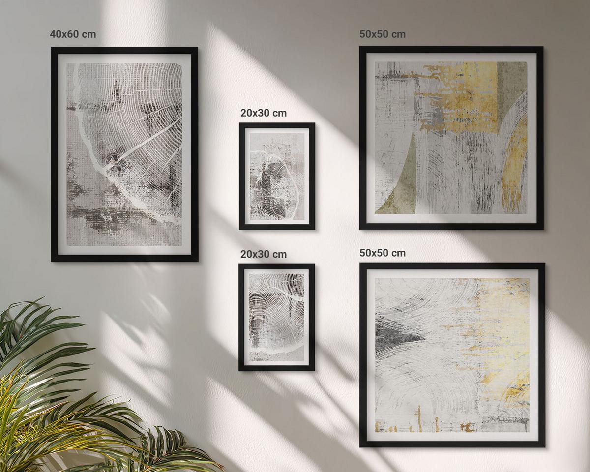 BILDER SET 5er Set - 50x50 cm & 20x30 cm & 40x60 cm Schwarzer Rahmen - Beige abstrakte Formen Linien - Schwarz, Kunststoff (40/60cm) - TULUP
