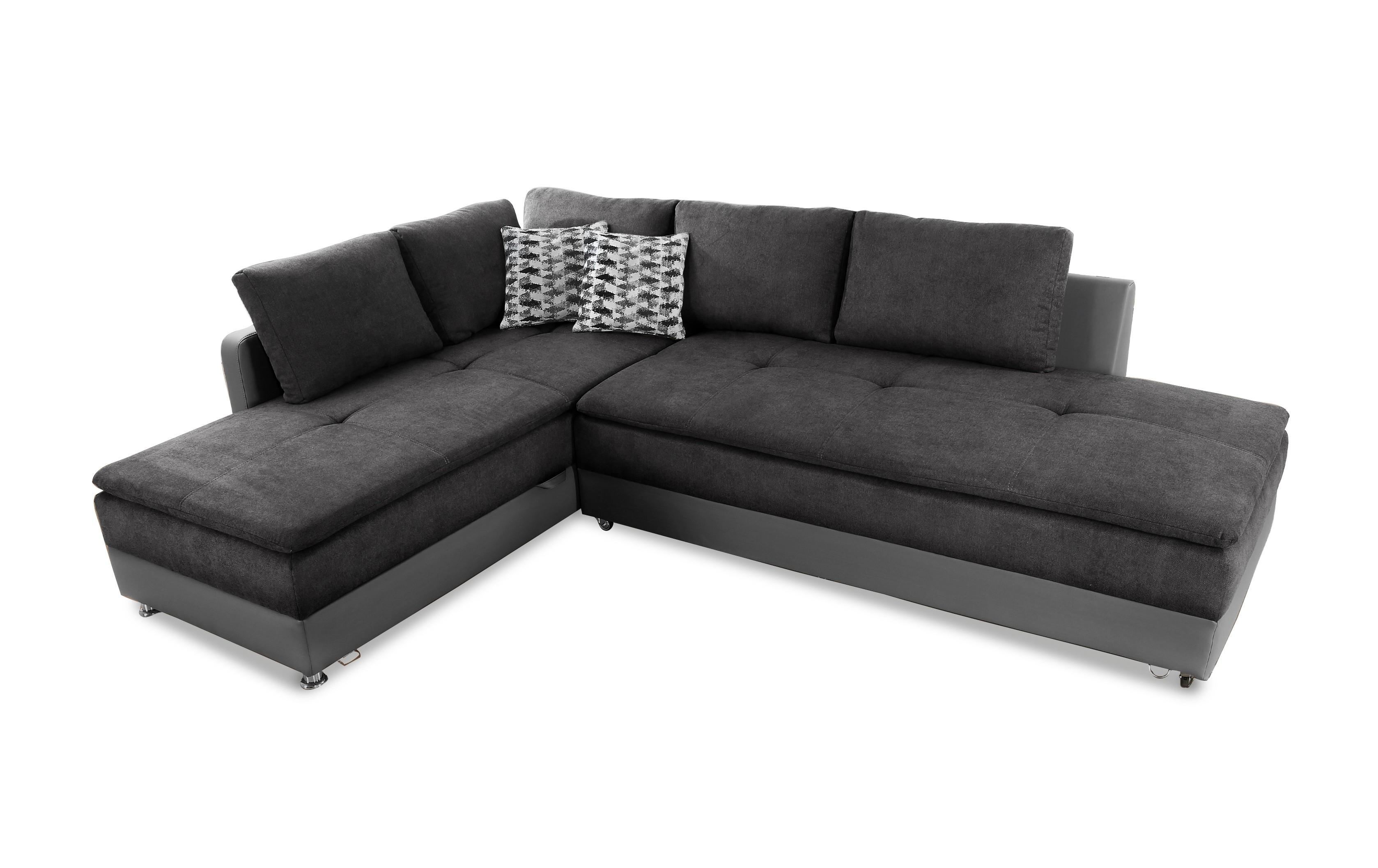 ECKSOFA-DAUERSCHLÄFER Doppelbett Boxspring Federkern Topper, Schwenkteil rechts B306/T223/H95 cm, Kunstleder Grau+Mikrofaser Anthrazit / 15106 - Chromfarben/Anthrazit, Kunststoff/Textil (306/223cm) - luma-home