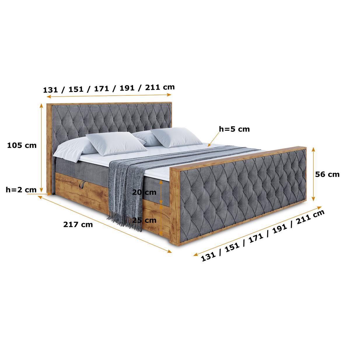BOXBETT mit Matratze H3 und Lattenrost - LOLLI5-Z - 180x200 - Dunkelgrau Casablanca - Dunkelgrau, Holzwerkstoff (180/200cm) - ALTDECOR