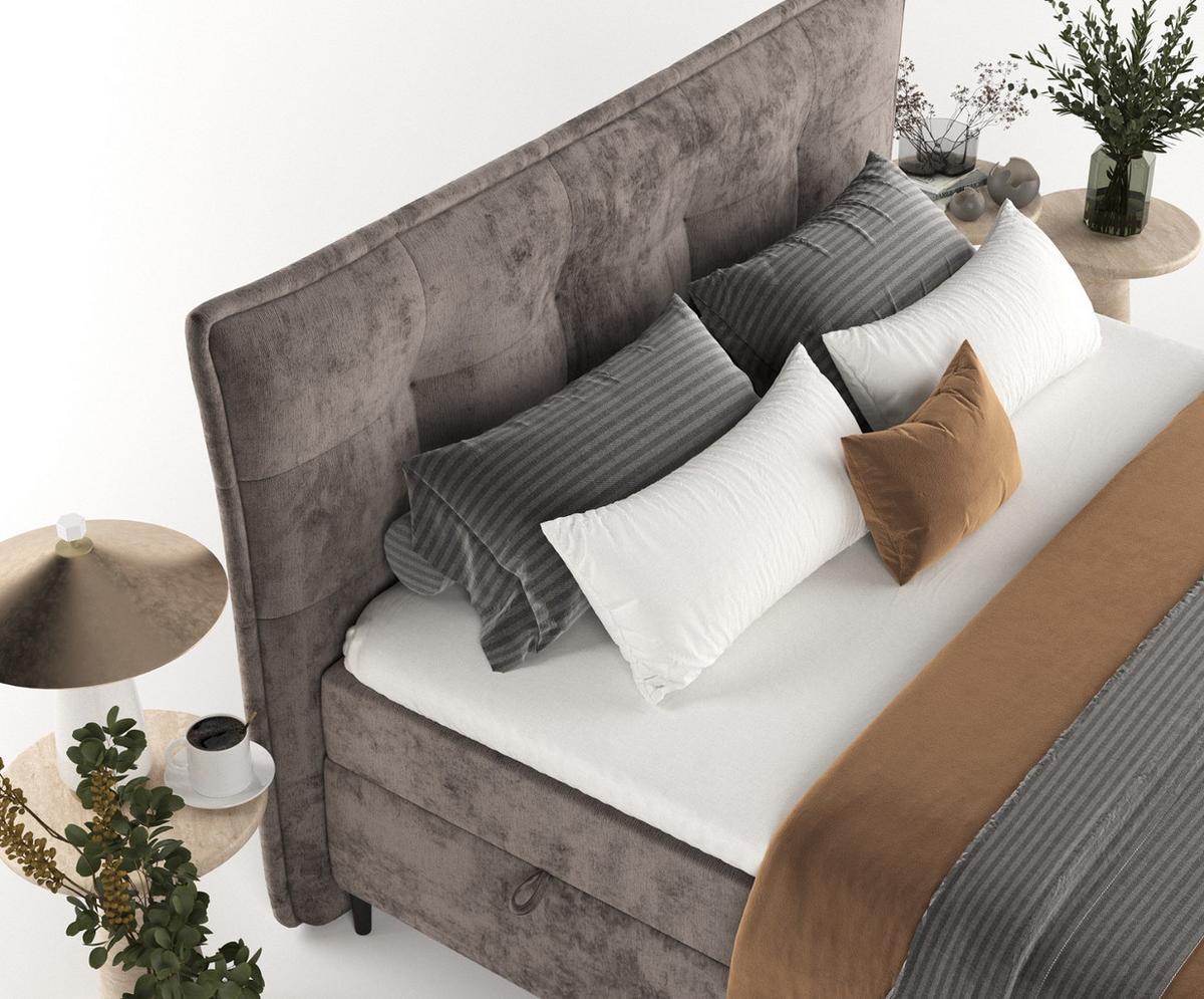 BOXBETT Las Palmas 140/200 cm Braun im Lotta Stoff - Schwarz/Braun, Holz/Holzwerkstoff (140/200cm) - AltaBeds