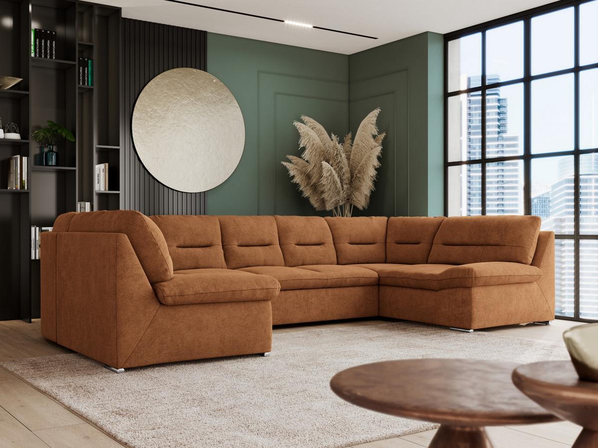 WOHNLANDSCHAFT COMODO U Orange Struktur - Silberfarben/Orange, Textil/Metall (340/93/206cm) - MKS