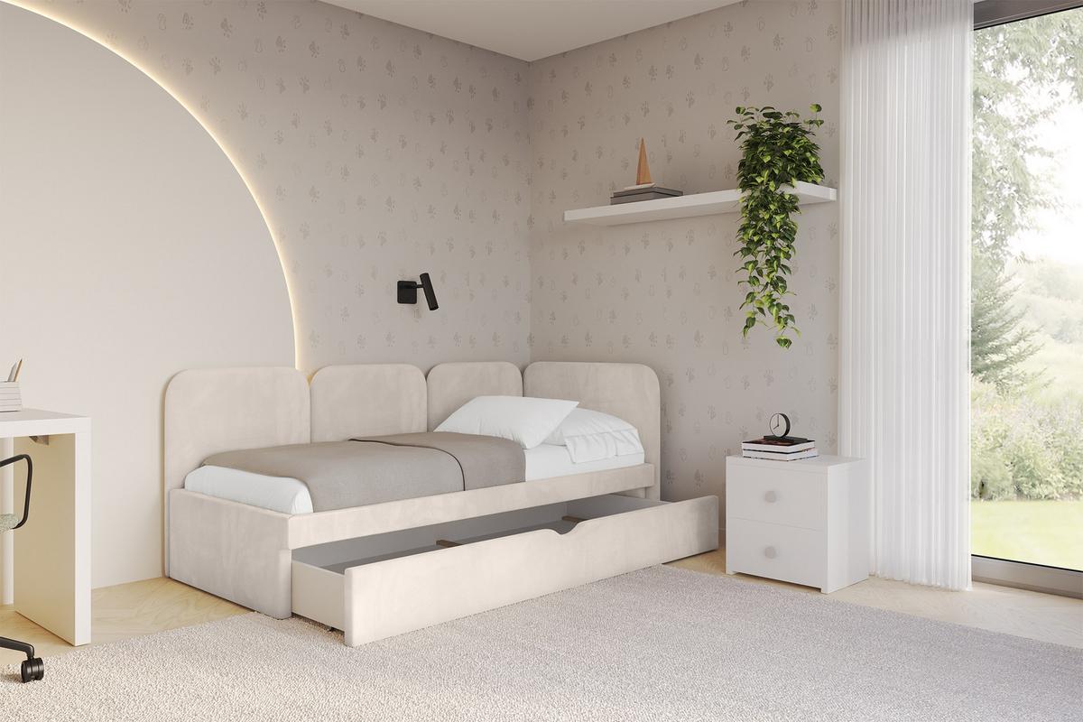 EINZELLBETT Jugendbett mit Bettkasten und Matratze H3/H4, Links - ALVY 100x200 Beige - Ecru, Holzwerkstoff/Textil (100/200cm) - ALTDECOR