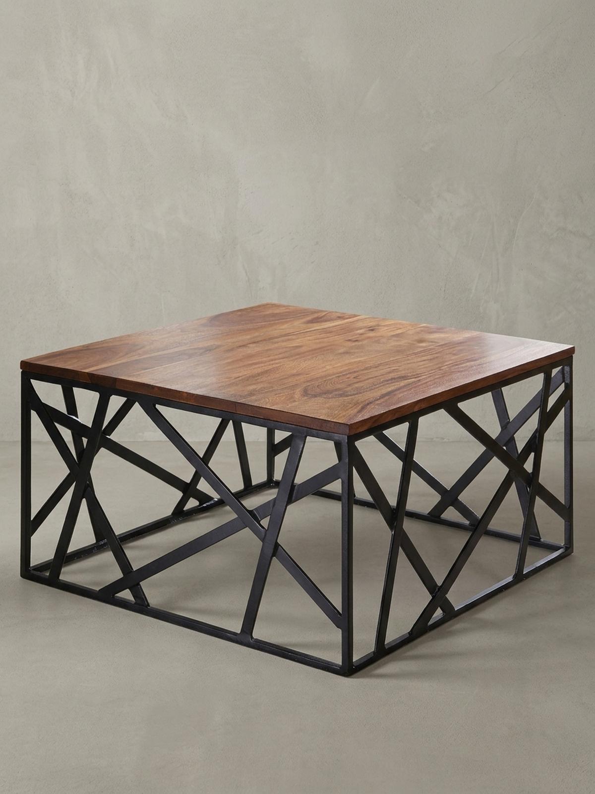 COUCHTISCH Industrial Stil, Sheesham Holz, Schwarzes Metallgestell, 60x60 cm - Schwarz/Braun, Holz/Metall (60/60/35cm) - KADIMA DESIGN