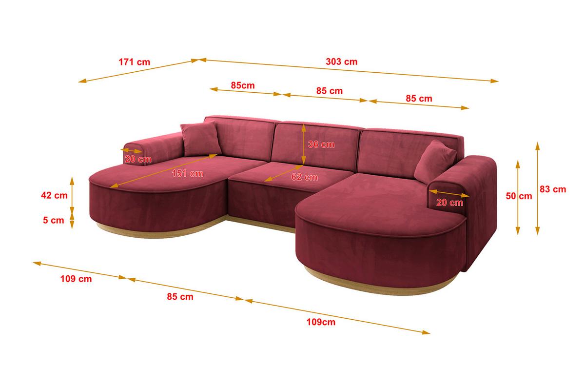 WOHNLANDSCHAFT MARI-U1-v2 - 303x171x83 cm Bordeaux Velours - Bordeaux, Holzwerkstoff/Textil (303/83/171cm) - ALTDECOR