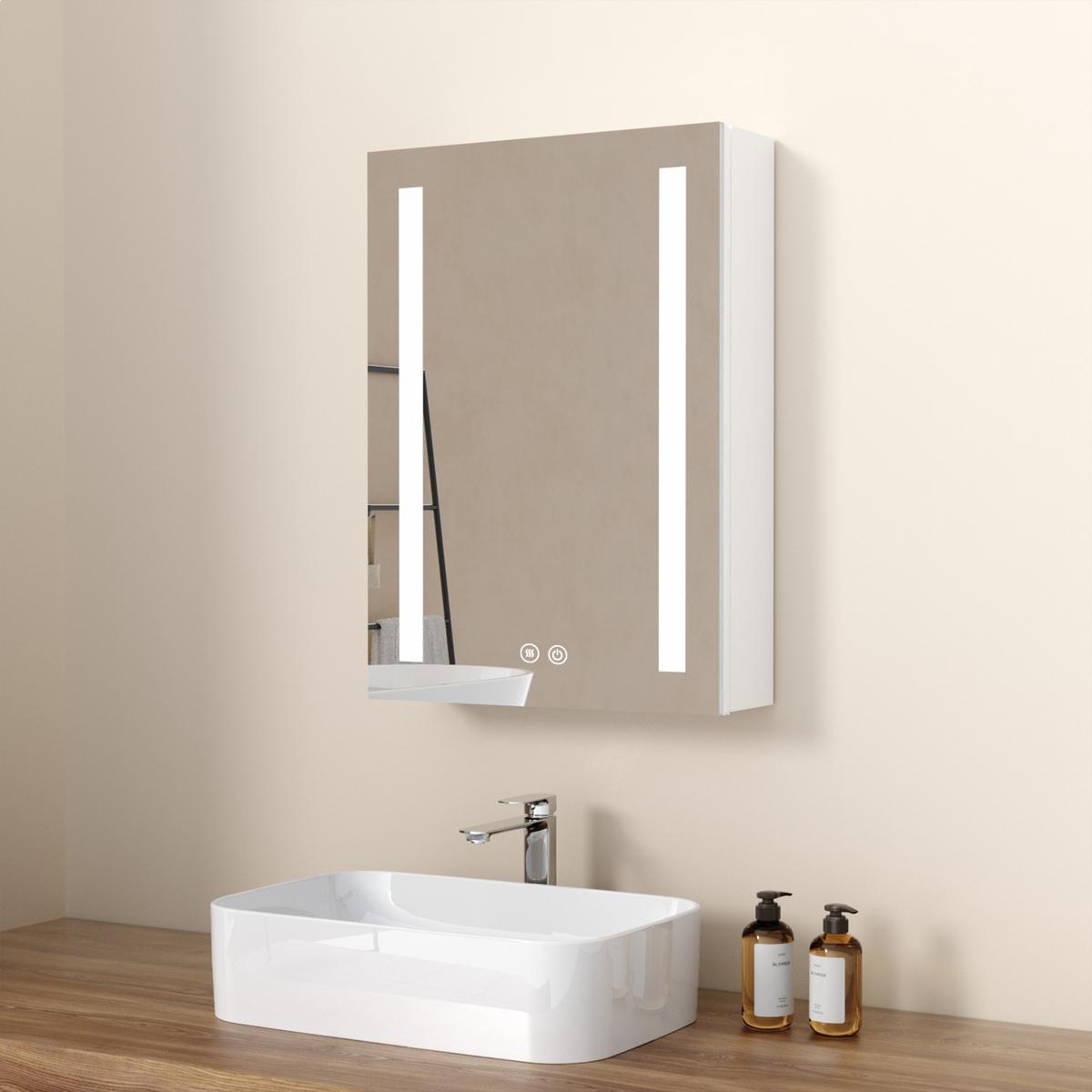 SPIEGELSCHRANK mit Beleuchtung silberweiß 60/40/14,5 - Weiß, Glas/Metall (40/60/14.5cm) - EMKE