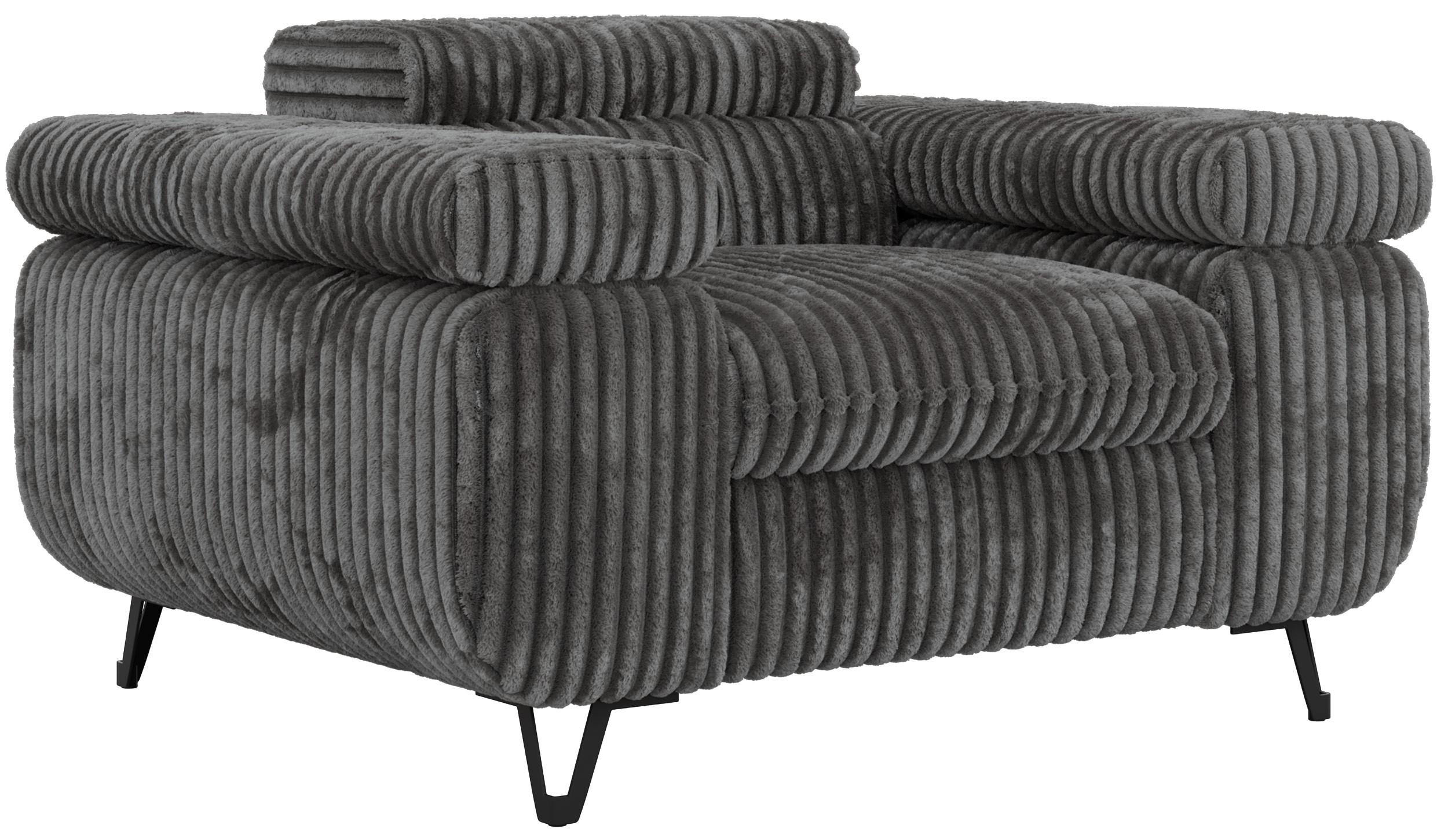 SESSEL PETER 1 - Grau Cord - Schwarz/Grau, Textil/Metall (126/76/99cm) - MKS