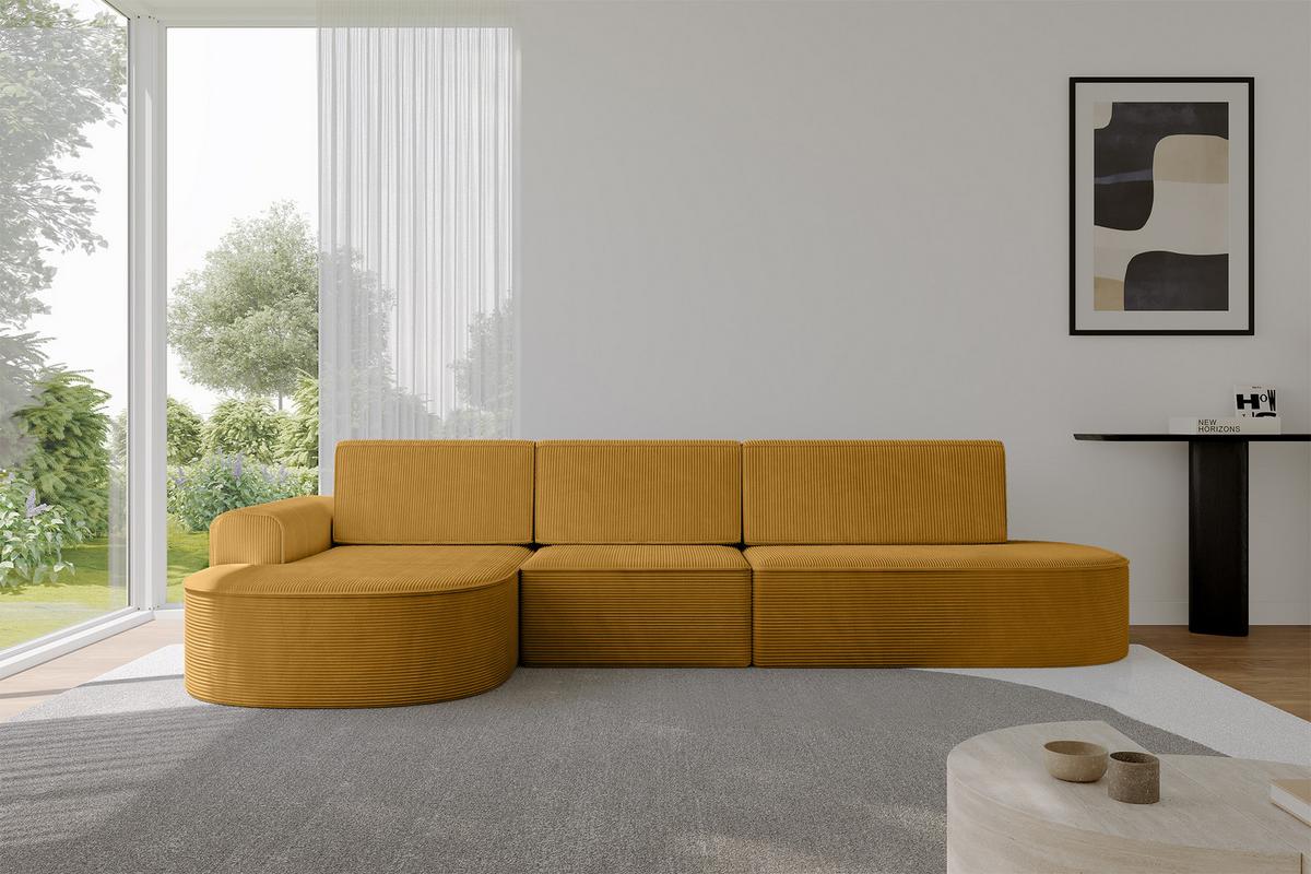 ECKSOFA mit Schlaffunktion Ottomane Links MARI L2-S 368X167X85 Senfgelb Cord - Goldfarben/Schwarz, Holzwerkstoff/Kunststoff (368/167cm) - ALTDECOR