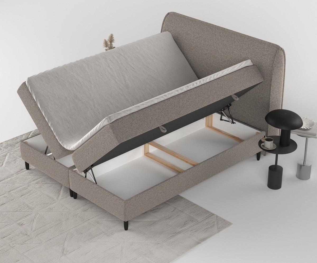 BOXBETT Lunaro 200/200 cm Beige im Bubble Stoff - Beige/Schwarz, Holz/Holzwerkstoff (200/200cm) - AltaBeds