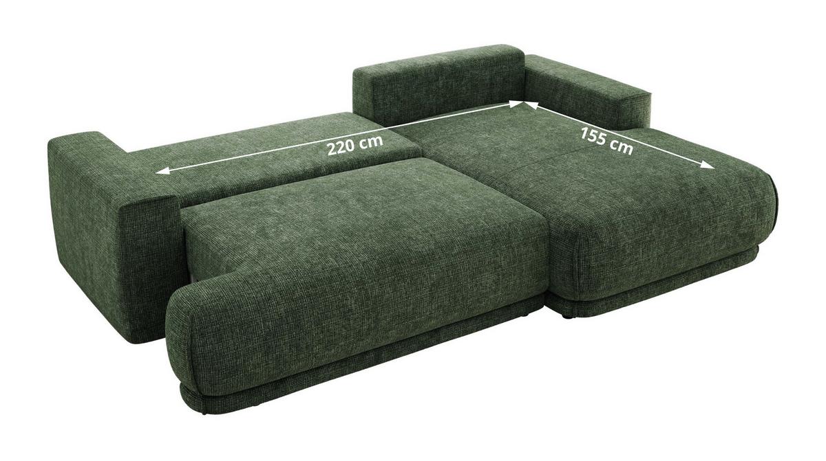 ECKSCHLAFSOFA RINA L Dunkelgrün Schenille grob gewebt - rechts - Dunkelgrün/Schwarz, Kunststoff/Textil (170/267cm) - MKS
