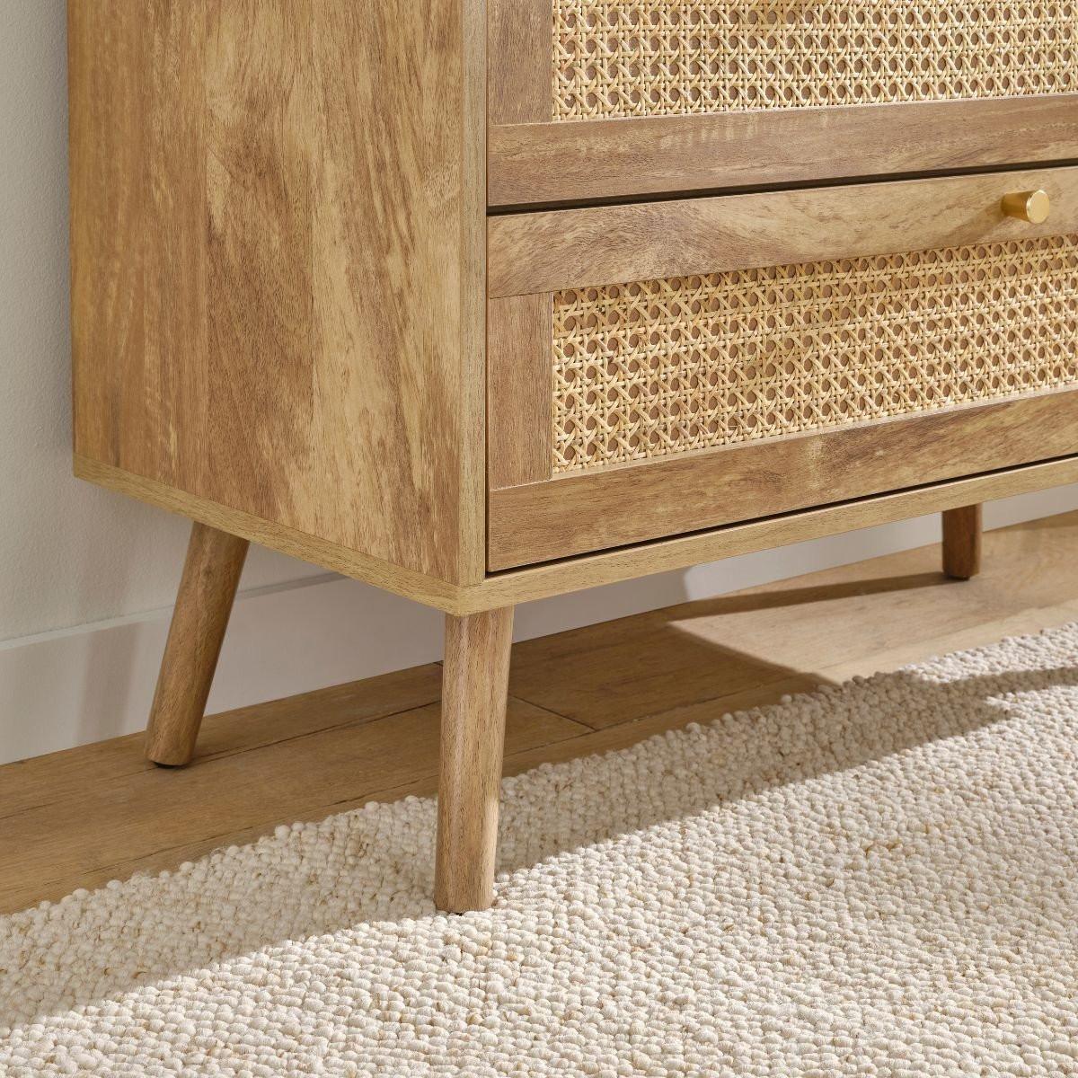 KOMMODE mit 3 schubladen und fronten aus natürlichem rattan - palmo 80/39/79 cm - Apfelbaumfarben, Holzwerkstoff (39/79/80cm) - Calicosy