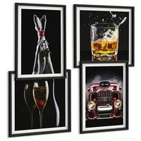 BILDER SET 4er Set - 50x50 cm & 40x60 cm Schwarzer Rahmen - Frauenbeine Rosenwagen Wein - Schwarz, Kunststoff (50/50cm) - TULUP