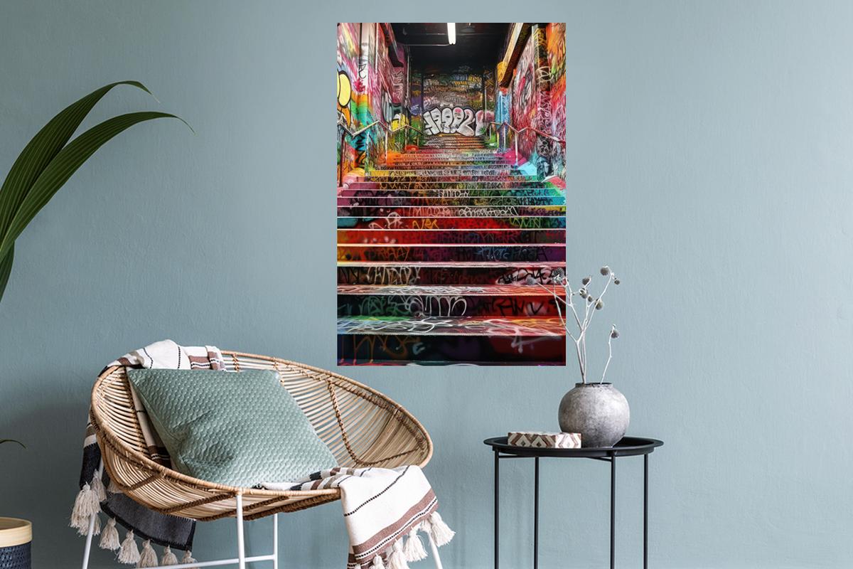 WANDTATTOO Treppe - Graffiti - Farben - Kunst Wandbild 40x60 cm - Multicolor, Kunststoff (40/60/0.1cm) - MuchoWow