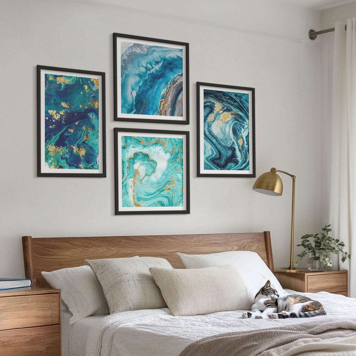BILDER SET 4er Set - 50x50 cm & 40x60 cm Schwarzer Rahmen - Abstraktionen dekorativer Malerei - Schwarz, Kunststoff (50/50cm) - TULUP