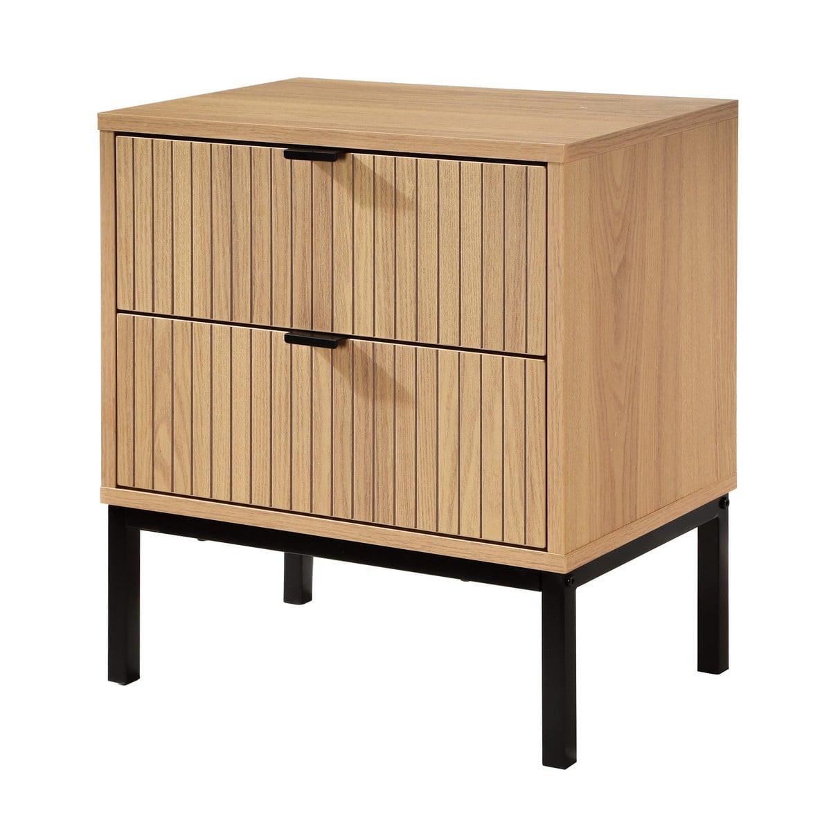 NACHTTISCH 2 Schubladen Effekt Holz mit Rillen - H51cm - Eschefarben, Holzwerkstoff (29/51/36cm) - Calicosy