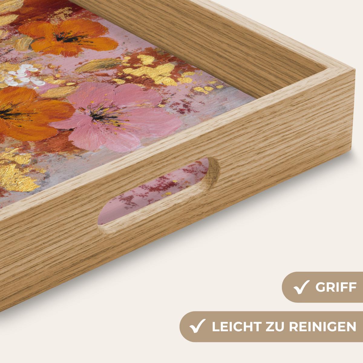 TABLETT Malerei - Blumen - Rustikal - Rosa 40x30 cm - Rosa, Holz (40/5/5cm) - OnlyWow