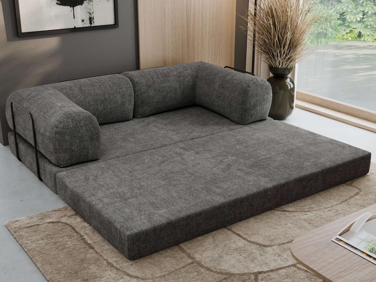 3-SITZER SOFA ORSETTO - Dunkelgrau Schenille grob gewebt - Dunkelgrau/Schwarz, Textil/Metall (200/70/100cm) - MKS