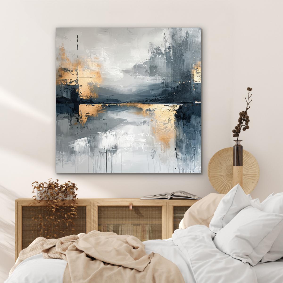 METALLBILD Kunst - Grau - Gold - Abstrakt 90x90 cm - Dunkelgrau, Metall (90/90cm) - MuchoWow