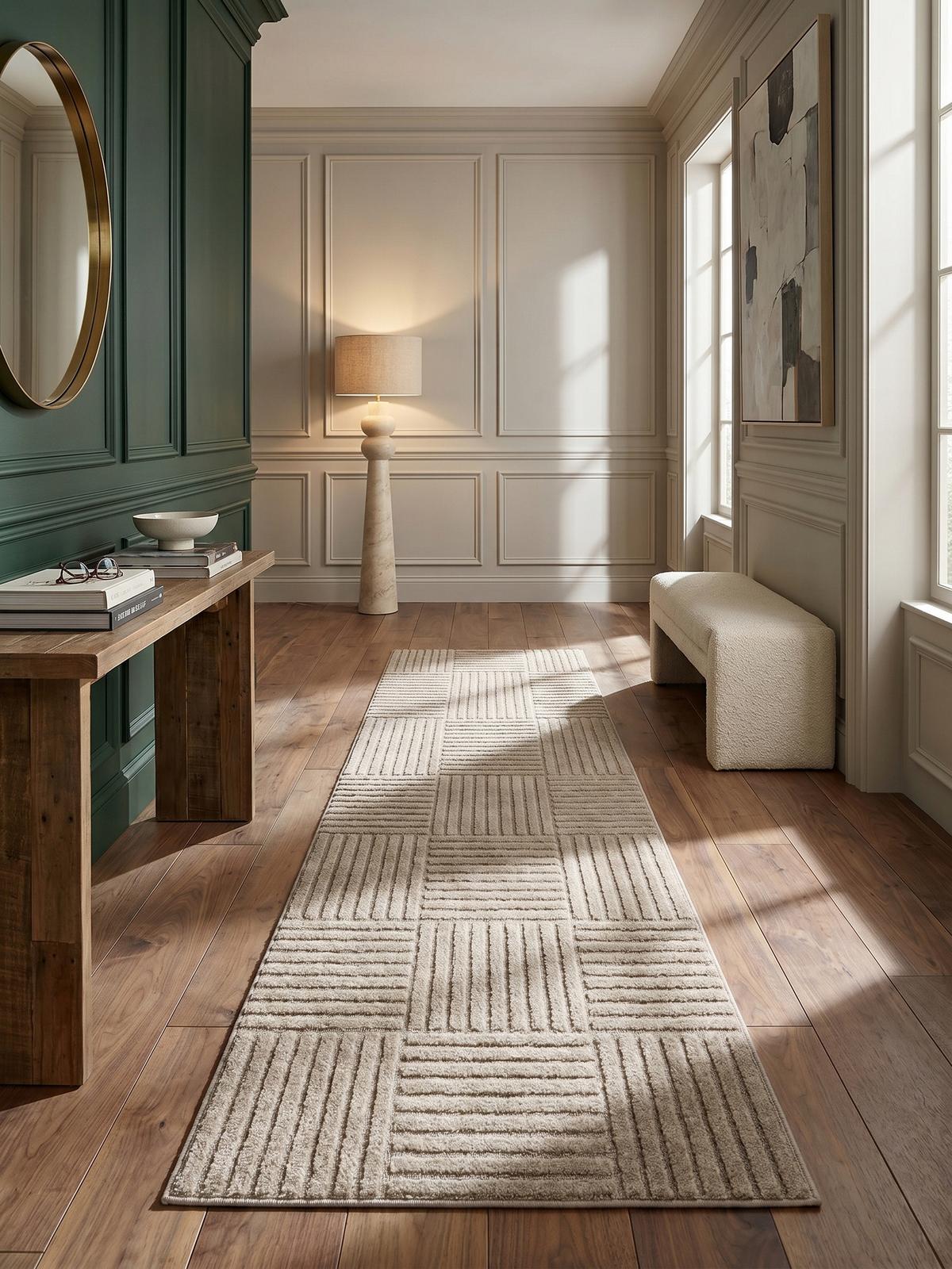 TEPPICH Hochflor RIGI in Beige, mit Cord-Streifen-Patchwork, 80 x 250 cm - Beige, Textil (250/80cm) - KADIMA DESIGN