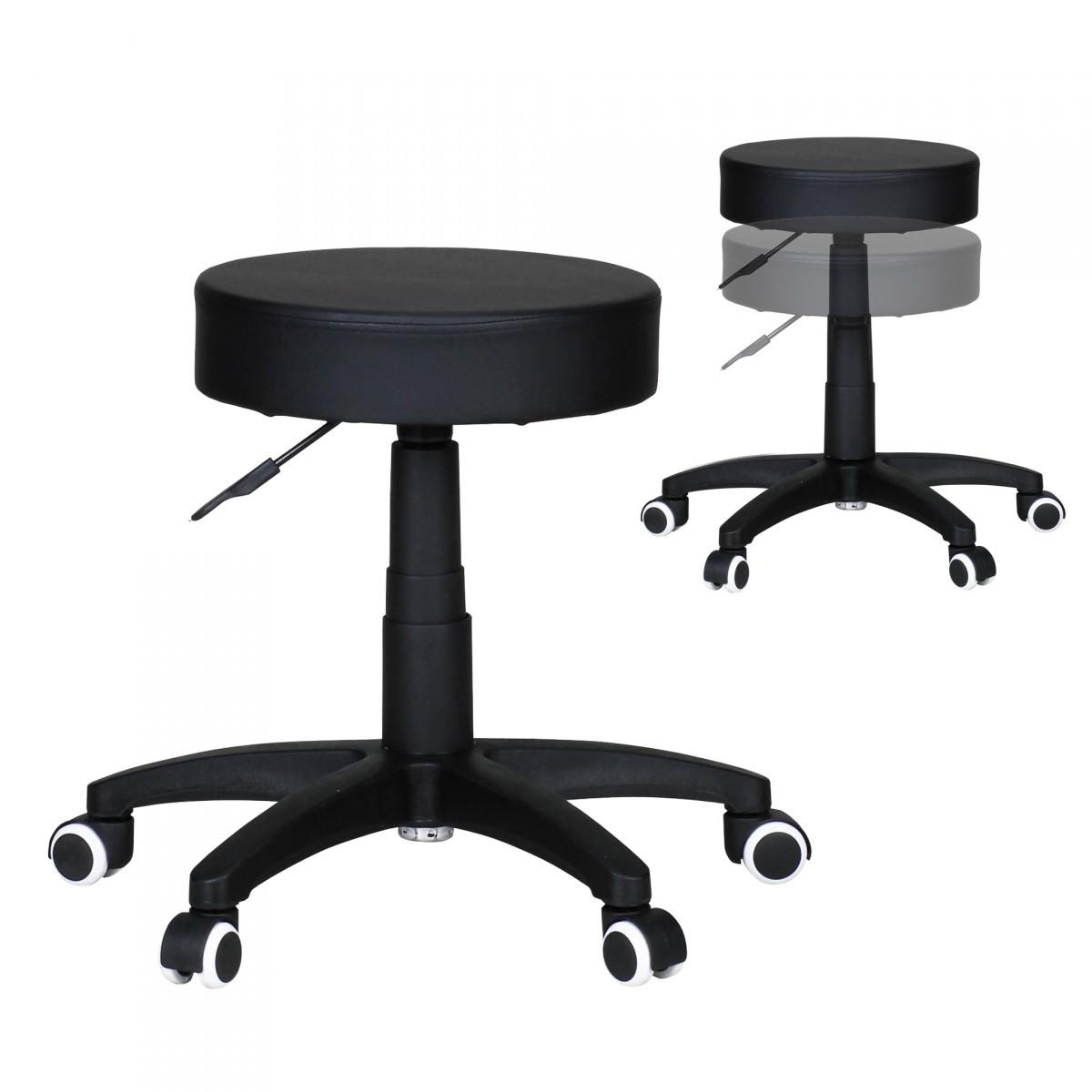 ARBEITSHOCKER Lederoptik 360° drehbar, höhenverstellbar, stabil, Schwarz 50x50x55 cm - Schwarz, Kunststoff/Textil (50/55/50cm) - KADIMA DESIGN