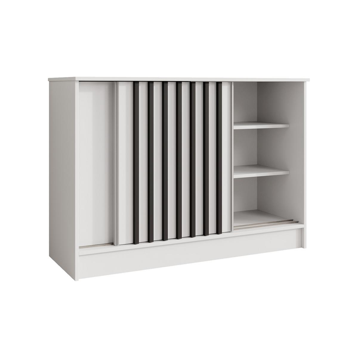 KOMMODE Horizon mit 2 Schiebetüren, Weiß, 120 cm - Schwarz/Weiß, Holzwerkstoff (121/85/43.5cm) - Beautysofa